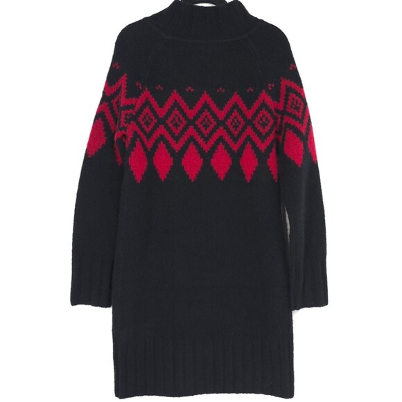 Banana Republic Sweaters - Banana Republic NEW Sweater Dress WOOL YAK HAIR Size XS Black Red Fair Isle Knit